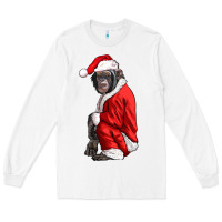 White Chimpanzee With Santa Clothes Long Sleeve Tee - LillyAllenDesigns