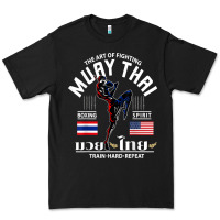 Black thailand american flag muay thai boxing train hard repeat t shirt Premium Tee - InspiraDesign