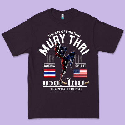 Thailand American Flag Muay Thai Boxing Train Hard Repeat T Shirt Premium Tee Designed By Inspiradesign