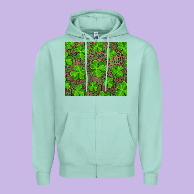 Saint Patricks Day Shamrock And Leopard Zipper Hoodie Designed By Ranaportraitstore