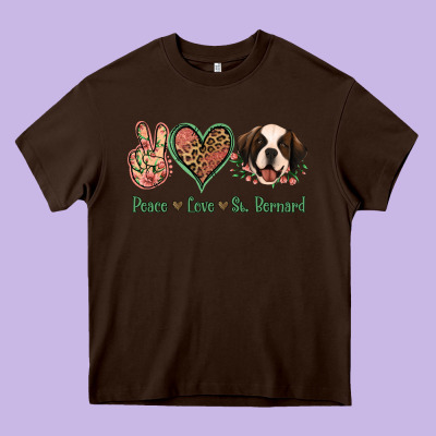 Peace Love St. Bernard Heavy Core Tee Designed By Jasminsmagicworld