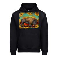 Black western bison with sunset background Urban Hoodie - RanaPortraitStore