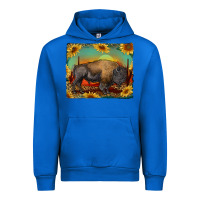 Cobalt western bison with sunset background Urban Hoodie - RanaPortraitStore