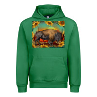 Emerald western bison with sunset background Urban Hoodie - RanaPortraitStore
