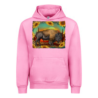 Fuchsia Pink western bison with sunset background Urban Hoodie - RanaPortraitStore