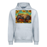Heather Grey western bison with sunset background Urban Hoodie - RanaPortraitStore