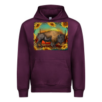 Mauve Wine western bison with sunset background Urban Hoodie - RanaPortraitStore