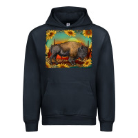 Navy western bison with sunset background Urban Hoodie - RanaPortraitStore