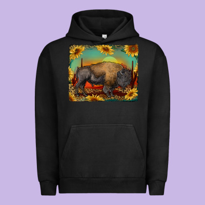 Western Bison With Sunset Background Urban Hoodie Designed By Ranaportraitstore
