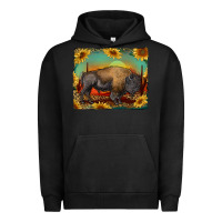 Pigment Black western bison with sunset background Urban Hoodie - RanaPortraitStore
