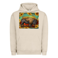 Pigment French Oak western bison with sunset background Urban Hoodie - RanaPortraitStore