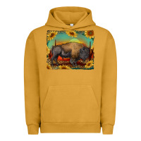 Pigment Peanut Butter western bison with sunset background Urban Hoodie - RanaPortraitStore