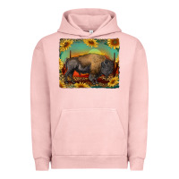 Pigment Salmon western bison with sunset background Urban Hoodie - RanaPortraitStore