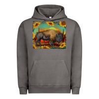 Pigment Tornado western bison with sunset background Urban Hoodie - RanaPortraitStore