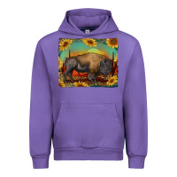 Tulip western bison with sunset background Urban Hoodie - RanaPortraitStore