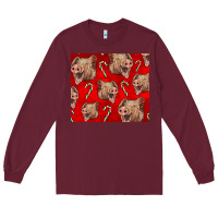 Burgundy Yorkshire Pig And Candy Cane Long Sleeve Tee - LillyAllenDesigns