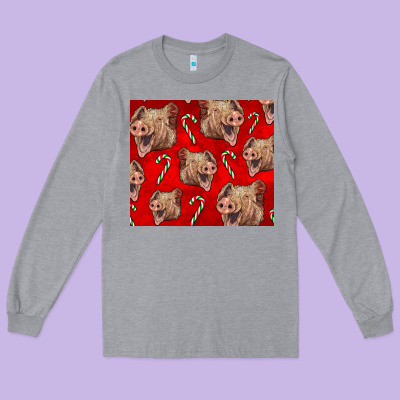 Yorkshire Pig And Candy Cane Long Sleeve Tee Designed By Lillyallendesigns
