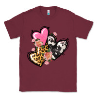 Burgundy Pink glitter leopard cowhide hearts Valentine's Classic Tee - FaDigitalArtStudio