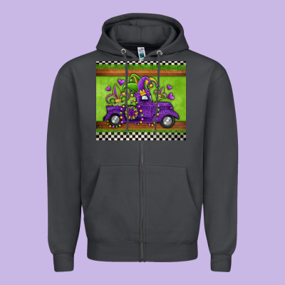 Mardi Gras Truck Zipper Hoodie Designed By Jasminsmagicworld
