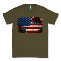 Army Green Distressed Sunflower American Flag Classic Tee - Jasminsmagicworld