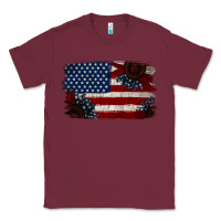 Burgundy Distressed Sunflower American Flag Classic Tee - Jasminsmagicworld