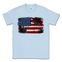 Dusty Blue Distressed Sunflower American Flag Classic Tee - Jasminsmagicworld