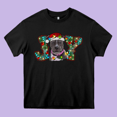 Christmas Joy Pitbull Heavy Core Tee Designed By Ranaportraitstore