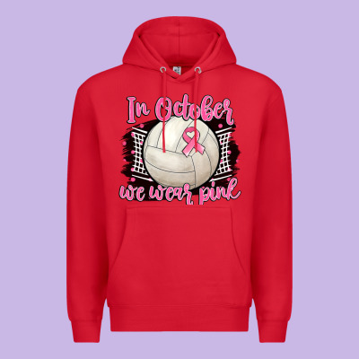 In October We Wear Pink Volleyball Premium Hoodie Designed By Barkaloodesign
