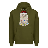 Army Green white pomeranian with christmas lights Premium Hoodie - RanaPortraitStore