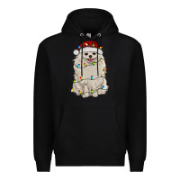 Black white pomeranian with christmas lights Premium Hoodie - RanaPortraitStore
