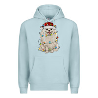 Blue Mist white pomeranian with christmas lights Premium Hoodie - RanaPortraitStore