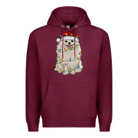Burgundy white pomeranian with christmas lights Premium Hoodie - RanaPortraitStore