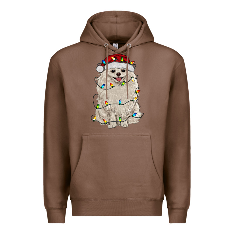 White Pomeranian With Christmas Lights Premium Hoodie by RanaPortraitStore | Teevron