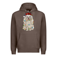 Coffee white pomeranian with christmas lights Premium Hoodie - RanaPortraitStore