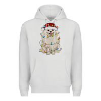 Dove Grey white pomeranian with christmas lights Premium Hoodie - RanaPortraitStore