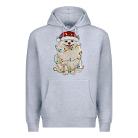 Heather Grey white pomeranian with christmas lights Premium Hoodie - RanaPortraitStore