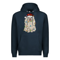 Navy white pomeranian with christmas lights Premium Hoodie - RanaPortraitStore