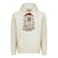 Oatmeal Heather white pomeranian with christmas lights Premium Hoodie - RanaPortraitStore