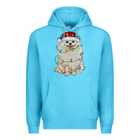 Ocean Blue white pomeranian with christmas lights Premium Hoodie - RanaPortraitStore
