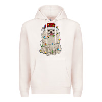 Pale Pink white pomeranian with christmas lights Premium Hoodie - RanaPortraitStore