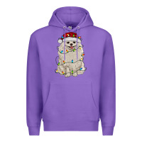 Purple white pomeranian with christmas lights Premium Hoodie - RanaPortraitStore