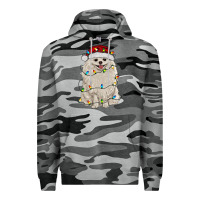 Slate Camo white pomeranian with christmas lights Premium Hoodie - RanaPortraitStore