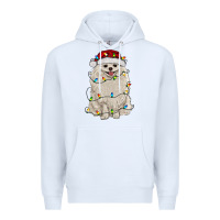 White white pomeranian with christmas lights Premium Hoodie - RanaPortraitStore
