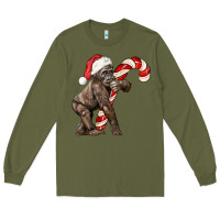 Army Green Christmas Candy Cane Baby Gorilla Long Sleeve Tee - LillyAllenDesigns