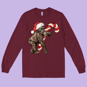 Christmas Candy Cane Baby Gorilla Long Sleeve Tee Designed By Lillyallendesigns