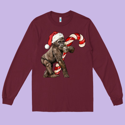 Christmas Candy Cane Baby Gorilla Long Sleeve Tee Designed By Lillyallendesigns