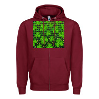 Burgundy Saint Patricks Day Shamrock And Plaid Zipper Hoodie - RanaPortraitStore