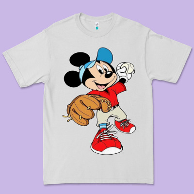 Micky-playing-baseball-cartoon-illustration-- Premium Tee Designed By Pixelflow