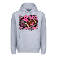 Heather Grey in october we wear pink with football Premium Hoodie - BarkalooDesign
