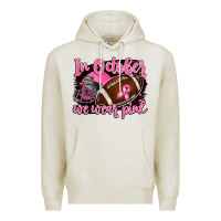 Oatmeal Heather in october we wear pink with football Premium Hoodie - BarkalooDesign
